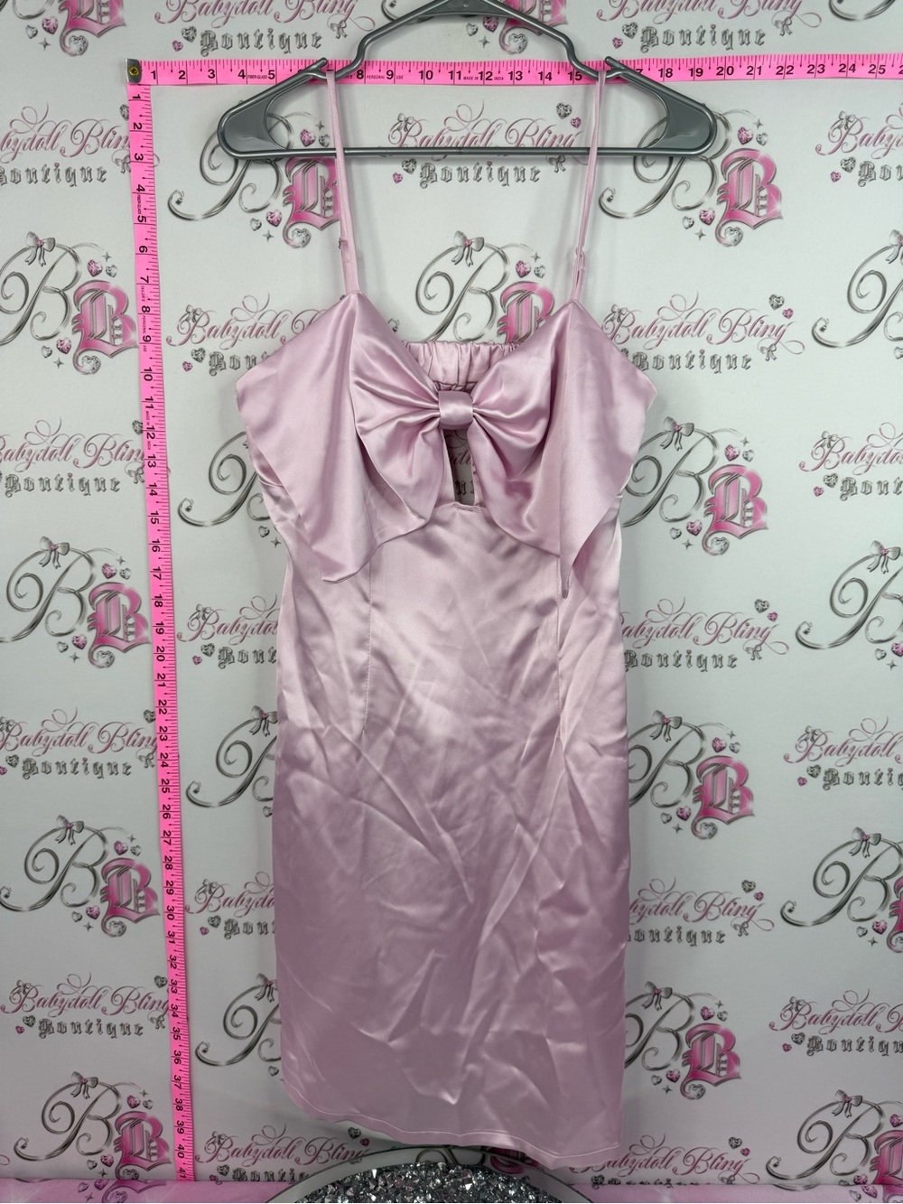 wild fable dress shiny bow ribbon Pink Satin Midi Dress with Bow